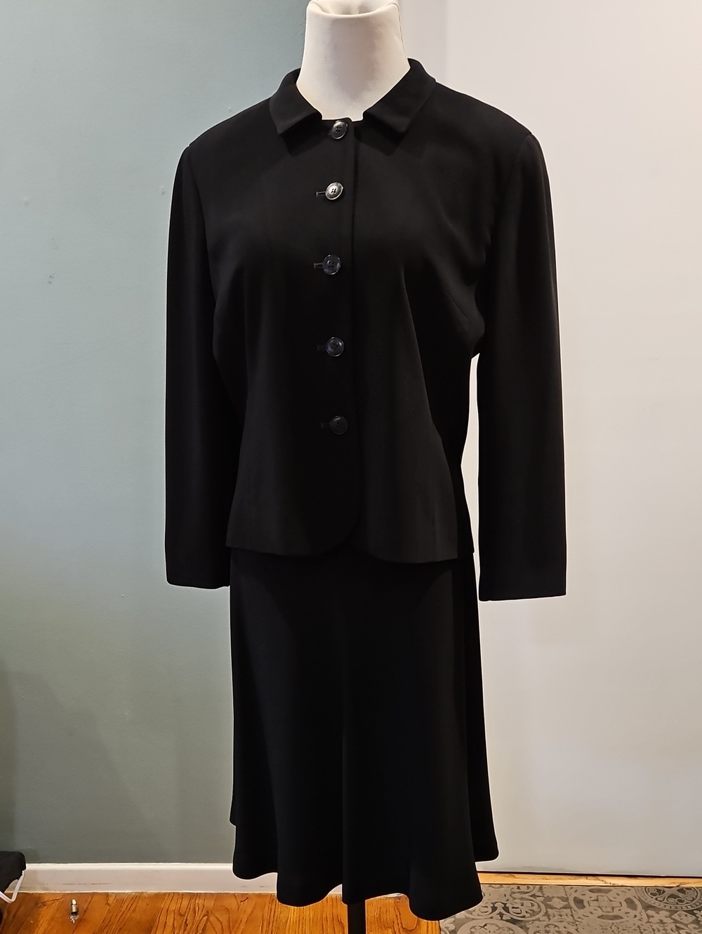 Vintage Black Polyester Button-Front Skirt Set 0281